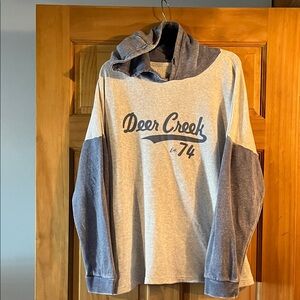 Deer Creek '74 Hooded Long Sleeve Shirt - Gray & Navy